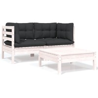 3 Piece Garden Lounge Set with Cushions White Solid Pinewood