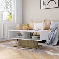 Coffee Table White and Sonoma Oak 103.5x50x44.5 cm Chipboard