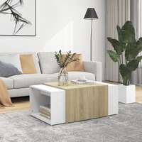 3 Piece Nesting Coffee Table Set White & Sonoma Oak 60x60x30 cm