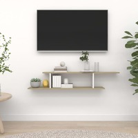 Wall-Mounted TV Shelf White & Sonoma Oak 125x18x23 cm Chipboard