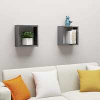 Wall Cube Shelves 2 pcs High Gloss Grey 30x15x30 cm