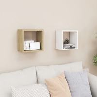Wall Cube Shelves 2 pcs White and Sonoma Oak 26x15x26 cm