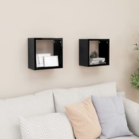 Wall Cube Shelves 2 pcs High Gloss Black 26x15x26 cm