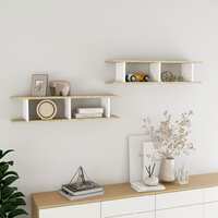 Wall Shelves 2 pcs White and Sonoma Oak 90x18x20 cm Chipboard