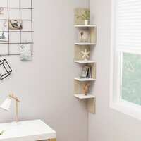 Wall Corner Shelf White and Sonoma Oak 20x20x127.5 cm Chipboard