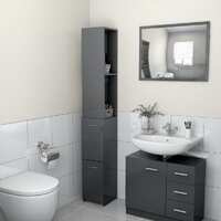 Bathroom Cabinet High Gloss Grey 25x25x170 cm Chipboard