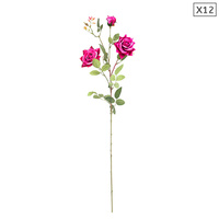 SOGA 12pcs Artificial Silk Flower Fake Rose Bouquet Table Decor Dark Pink