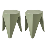 ArtissIn Set of 2 Puzzle Stool Plastic Stacking Stools Chair Outdoor Indoor Green