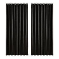 Artiss 2X Blockout Curtains Blackout Window Curtain Eyelet 300x230cm Black Shine