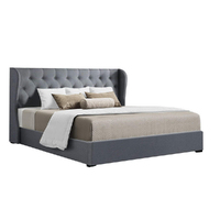 Artiss Issa Bed Frame Fabric Gas Lift Storage - Grey King