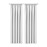 Artqueen 2X Pinch Pleat Pleated Blockout Curtains White 180cmx213cm
