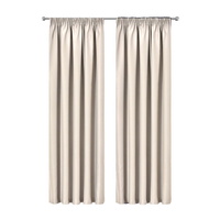 Artqueen 2X Pinch Pleat Pleated Blockout Curtains Sand 300cmx230cm