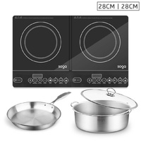 SOGA Dual Burners Cooktop Stove 28cmStainless Steel Induction Casserole and 28cm Fry Pan