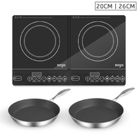 SOGA Dual Burners Cooktop Stove With 20cm and 26cm Induction Frying Pan Skillet