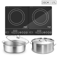 SOGA Dual Burners Cooktop Stove, 17L Stainless Steel Stockpot 28cm and 30cm Induction Casserole