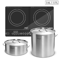 SOGA Dual Burners Cooktop Stove, 14L and 17L Stainless Steel Stockpot Top Grade Stock Pot
