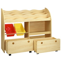 Keezi Kids Bookcase Childrens Bookshelf Toy Storage Box Organizer Display Rack Drawers with Rollers