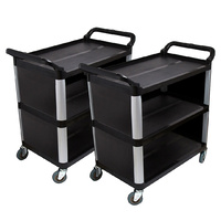 SOGA 2X 3 Tier Covered Food Trolley Food Waste Cart Storage Mechanic Kitchen Black