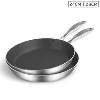 SOGA Stainless Steel Fry Pan 24cm 28cm Frying Pan Induction Non Stick Interior
