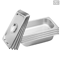 SOGA 4X Gastronorm GN Pan Full Size 1/3 GN Pan 6.5 cm Deep Stainless Steel Tray With Lid