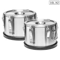 SOGA 2x 304 30X15cm Stainless Steel Insulated Food Carrier Food Warmer