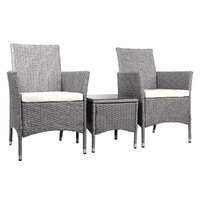 3 Piece Wicker Outdoor Chair Side Table Furniture Set - Grey