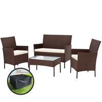 Gardeon Garden Furniture Outdoor Lounge Setting Rattan Set Patio Storage Cover Brown