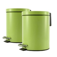 SOGA 2X 7L Foot Pedal Stainless Steel Rubbish Recycling Garbage Waste Trash Bin Round Green