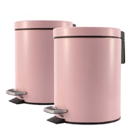 SOGA 2X 7L Foot Pedal Stainless Steel Rubbish Recycling Garbage Waste Trash Bin Round Pink