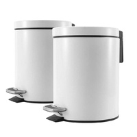 SOGA 2X 7L Foot Pedal Stainless Steel Rubbish Recycling Garbage Waste Trash Bin Round White
