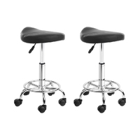 Artiss 2x SADDLE Salon Stool Black PU Swivel Barber Hair Dress Chair Hydraulic Lift