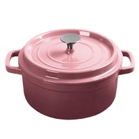 SOGA Cast Iron 22cm Enamel Porcelain Stewpot Casserole Stew Cooking Pot With Lid 2.7L Pink