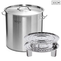 SOGA 30cm Stainless Steel Stock Pot with Two Steamer Rack Insert Stockpot Tray