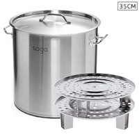 SOGA 35cm Stainless Steel Stock Pot with Two Steamer Rack Insert Stockpot Tray