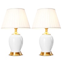 SOGA 2x Ceramic Oval Table Lamp with Gold Metal Base Desk Lamp White