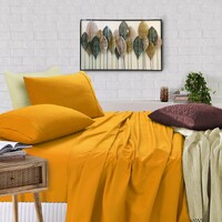 Elan Linen 100% Egyptian Cotton Vintage Washed 500TC Mustard Queen Bed Sheets Set