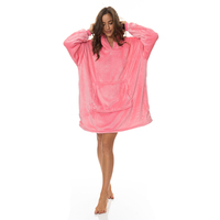 Royal Comfort Snug Hoodie Nightwear Super Soft Reversible Coral Fleece 750GSM One Size Pink