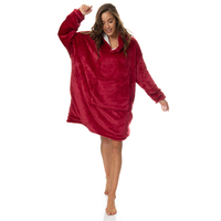 Royal Comfort Snug Hoodie Nightwear Super Soft Reversible Coral Fleece 750GSM One Size Red