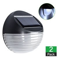 2 X Fence Lights Round Solar Powered LED Waterproof Outdoor Garden Wall Pathway Black Pack