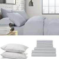 1500 Thread Count 6 Piece Combo And 2 Pack Duck Feather Down Pillows Bedding Set Indigo Queen