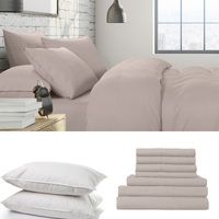 1500 Thread Count 6 Piece Combo And 2 Pack Duck Feather Down Pillows Bedding Set Stone Queen