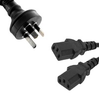8WARE 2m 10amp Y Split Power Cable with AU/NZ 3-pin Male Plug 2xIEC F C13 Socket & Cord for PC & Monitor to Wall Power Socket CBPOWERY