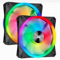 CORSAIR QL140 RGB Dual Fan Kit with Lighting Node Core, ICUE, Anti Vibration, Low-Noise 140 mm Fan Blade, RGB LED PWM Fan 26dBA, 502 CFM, 2 Fan Pack