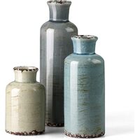Ceramic Vases Set of 3 Crackled Finish Blue Farmhouse for Home D?cor