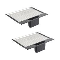 2 Pack Large Stainless Steel Roll Up Dish Drying Rack with Utensil Holder for Home Kitchen