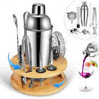 VIKUS Cocktail Shaker Set Bartender Kit with Rotating Bamboo and 10-Piece Stainless Steel Bar Tool Set