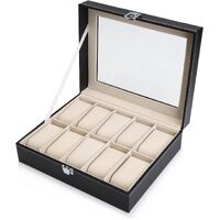 Black PU Leather Watch Organizer Display Storage Box Cases for Men & Women (10 slots)