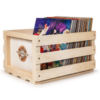 Crosley Vinyl LP Record Storage Crate Natural Wood Holds up to 75