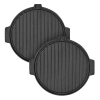 2X 30CM Round Cast Iron Korean BBQ Grill Plate with Handles and Drip Lip