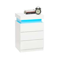 LED Bedside Table High Gloss Nightstand Cabinet with 3-Drawers White